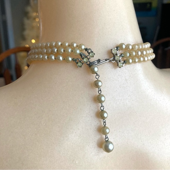 Vintage Pearl Choker Necklace Faux Pearls Gemstones Chic Adjustable - Picture 3 of 9